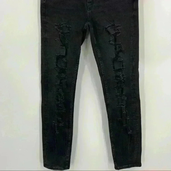 Zara Woman Premium Denim Black Skinny Distressed Jeans Size 8 - Picture 8 of 12
